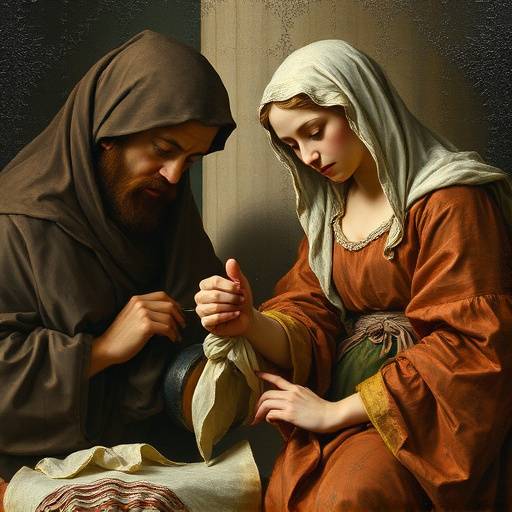 A close-up of a restorer carefully cleaning a Renaissance painting