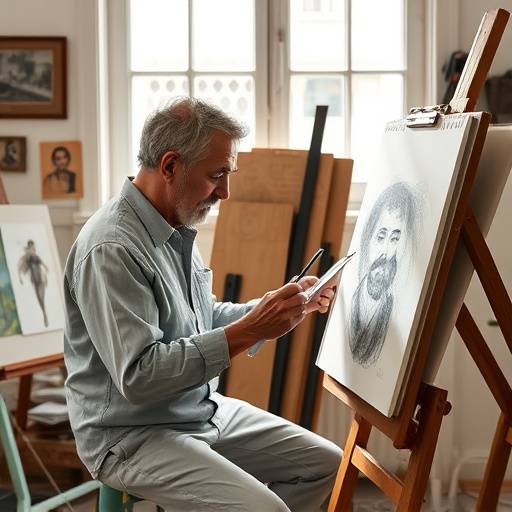 A Florentine artist sketching in their studio