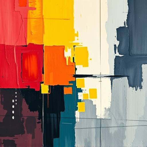 A modern abstract painting with bold geometric shapes and contrasting colors, creating a dynamic and engaging visual experience.