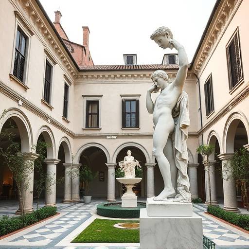 A modern sculpture made of Carrara marble in a Florentine courtyard