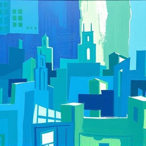 Abstract composition in blues and greens by Alessandro Rossi, a modern Italian artist.